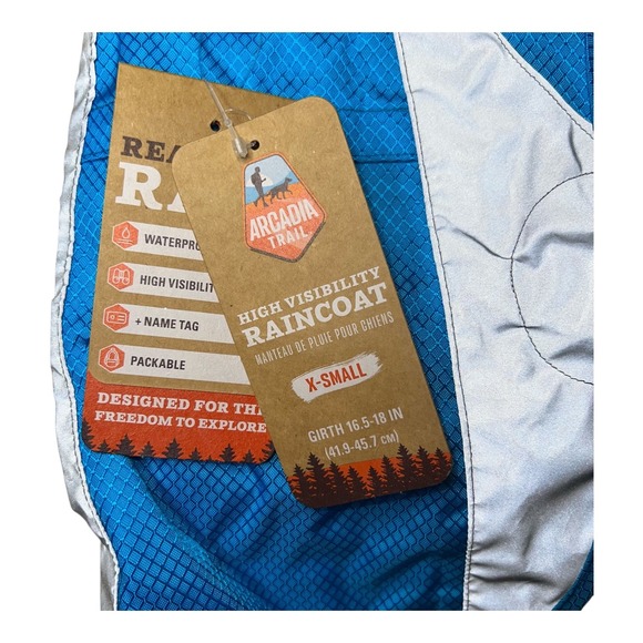 Arcadia Trail Blue High Visibility Packable Dog Raincoat XSmall Waterproof - Picture 3 of 6